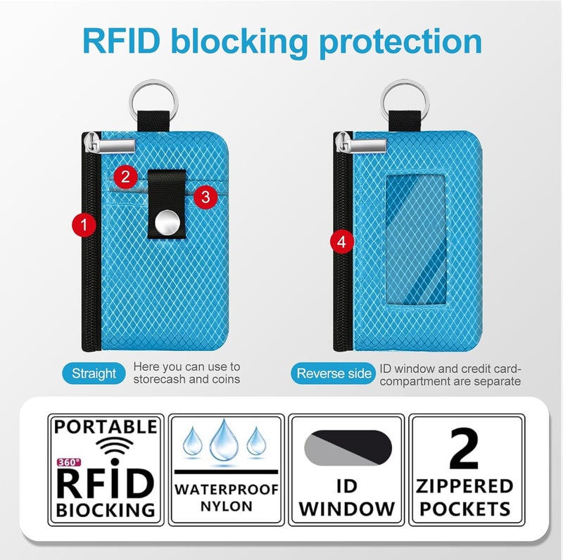 CCUMI Minimalist RFID Blocking Small Wallet with ID Window,WaterResistant Zip Id Case Wallet with Lanyard Keychain for Cards,Cash,Travel,Women,Men (Lake Blue) - Image 2